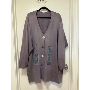 Vintage Blue Fish USA  Button Down floral Artsy avender cardigan Bohemian